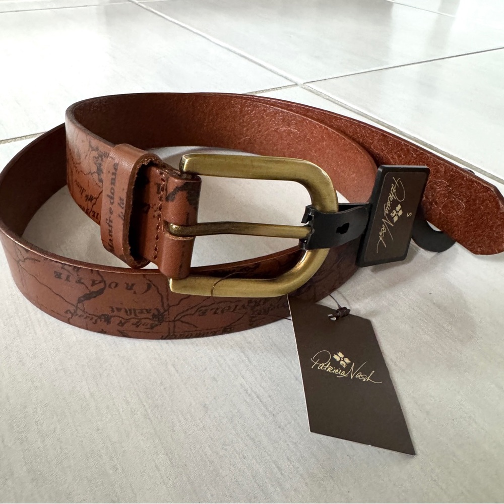 Patricia Nash Belt VIETRI Riot Rust Brown Map Print 100% Leather Women's NEW! - Picture 2 of 8